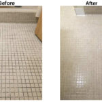 Bathroom tile floor before and after cleaning