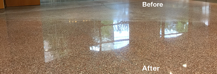 Stone floor before and after cleaning with FSG's proprietary Foamtech method